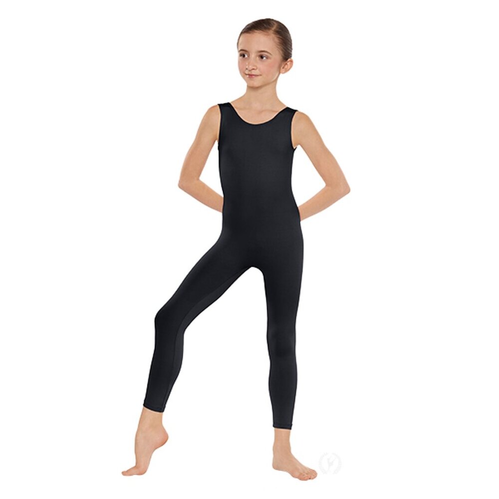 Black Dance Fitness Girls One Piece Tank Leotard Unitard — Eurotard Girls Large